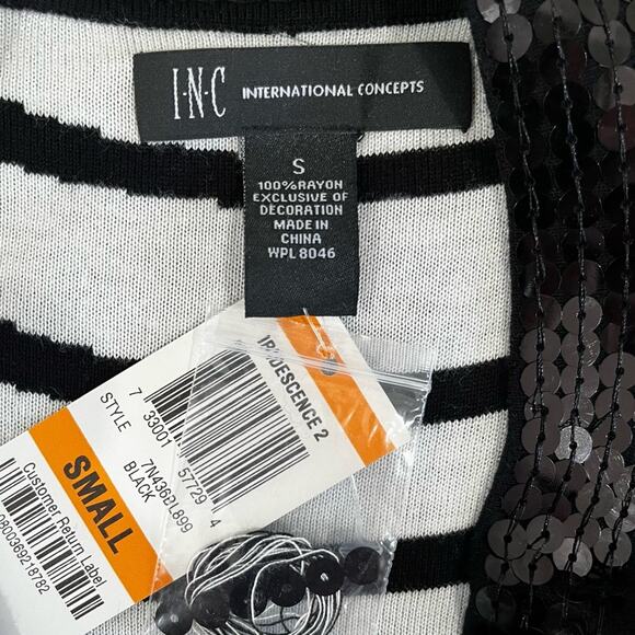 NEW INC Stripe Colorblock Iridescent Sequins Two Tone Bateau Knit Midi Dress NWT - Picture 12 of 16